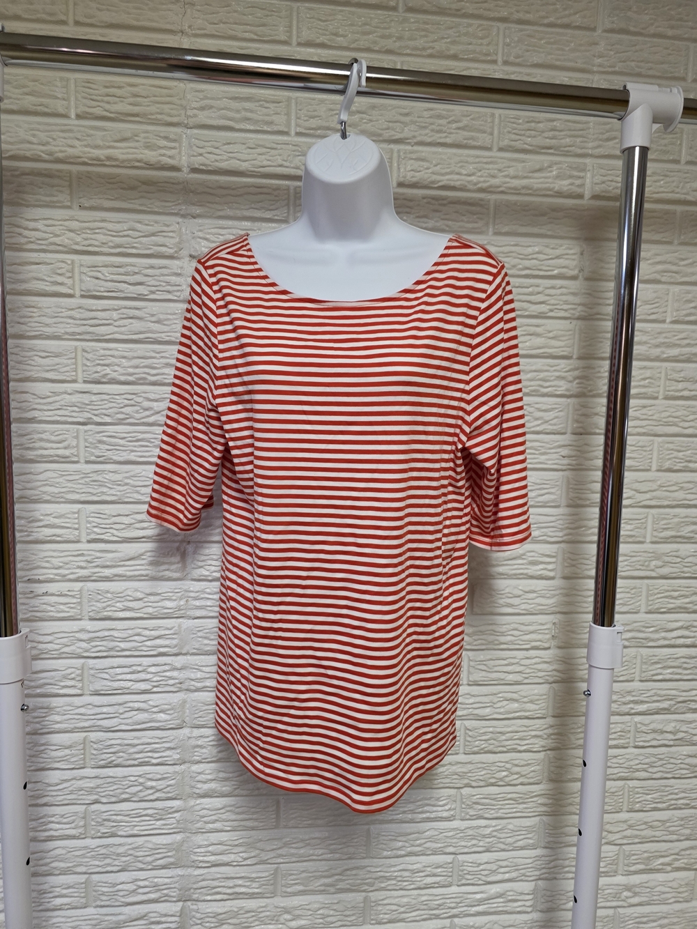 Old Navy Red & White Striped Scoop Neck Short Sleeve Top